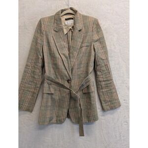 Olive Des Olive Plaid Blazer Belted Jacket Made in Italy Women Size 1‎